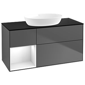 Villeroy and Boch Finion Villeroy and Boch Finion GA62GFGK 120cm, cover plate black matt, Emotion, shelves Glossy white lacquer, anthracite matt