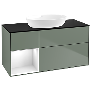 Villeroy and Boch Finion Villeroy and Boch Finion GA62GFGM 120cm, cover plate black matt, Emotion, shelves Glossy white lacquer, Olive Matt Lacquer