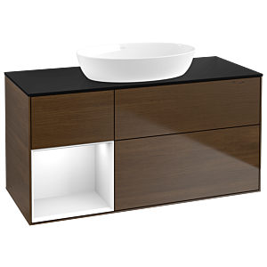 Villeroy et Boch Finion Villeroy et Boch GA62GFGN 120cm, plaque de recouvrement noir mat, Emotion, étagères Laque blanc brillant, placage noyer