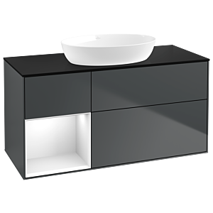 Villeroy et Boch Finion Villeroy et Boch GA62GFHG 120cm, plaque de recouvrement noir mat, Emotion, étagères Laque blanche brillante, Midnight Blue Matt Lacquer