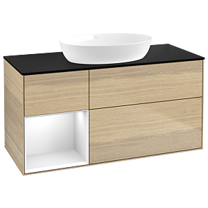 Villeroy and Boch Finion Villeroy and Boch Finion GA62GFPC 120cm, cover plate black matt, Emotion, shelves Glossy white lacquer, Oak Veneer