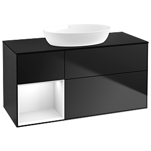 Villeroy and Boch Finion Villeroy and Boch Finion GA62GFPD 120cm, cover plate black matt, Emotion, shelves Glossy white lacquer, Black matt lacquer