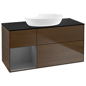 Villeroy et Boch Finion Villeroy et Boch GA62GKGN 120cm, plaque de recouvrement noire mate, Emotion, étagères laqué anthracite mat, placage noyer