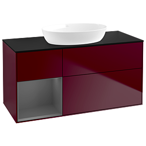 Villeroy et Boch Finion GA62GKHB 120cm, plaque de recouvrement noir mat, Emotion, étagères laqué anthracite mat, Peony Matt