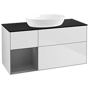 Villeroy und Boch Finion Waschtischunterschrank GA62GKMT 120cm, Abdeckplatte black matt, Emotion, Regale Anthracite matt lacquer, White matt lacquer