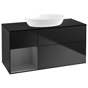 Villeroy und Boch Finion Waschtischunterschrank GA62GKPD 120cm, Abdeckplatte black matt, Emotion, Regale Anthracite matt lacquer, Black matt lacquer