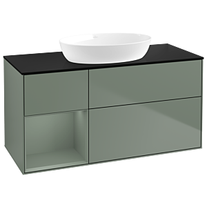 Villeroy und Boch Finion Waschtischunterschrank GA62GMGM 120cm, Abdeckplatte black matt, Emotion, Regale Olive matt lacquer, Olive Matt Lacquer