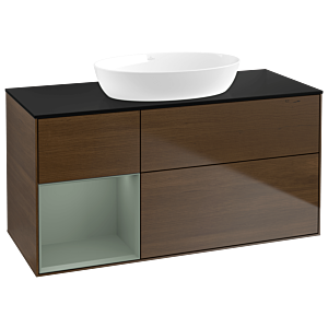 Villeroy et Boch Finion Villeroy et Boch GA62GMGN 120cm, plaque de recouvrement noir mat, Emotion, étagères laqué olive mat, placage noyer
