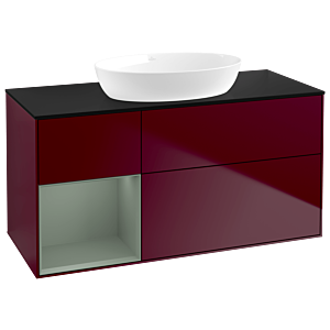 Villeroy et Boch Finion Villeroy et Boch GA62GMHB 120cm, plaque de recouvrement noir mat, Emotion, étagères laqué olive mat, Peony Matt