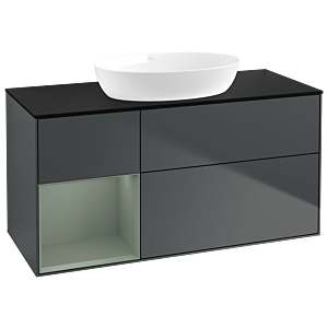 Villeroy et Boch Finion Villeroy et Boch GA62GMHG 120cm, plaque de recouvrement noir mat, Emotion, étagères laqué olive mat, Midnight Blue Matt Lacquer