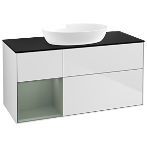 Villeroy und Boch Finion Waschtischunterschrank GA62GMMT 120cm, Abdeckplatte black matt, Emotion, Regale Olive matt lacquer, White matt lacquer