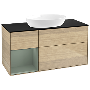 Villeroy und Boch Finion Waschtischunterschrank GA62GMPC 120cm, Abdeckplatte black matt, Emotion, Regale Olive matt lacquer, Oak Veneer