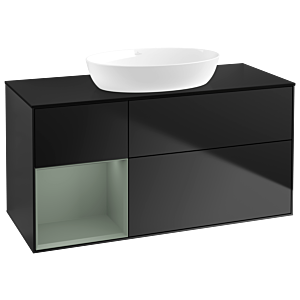 Villeroy und Boch Finion Waschtischunterschrank GA62GMPD 120cm, Abdeckplatte black matt, Emotion, Regale Olive matt lacquer, Black matt lacquer