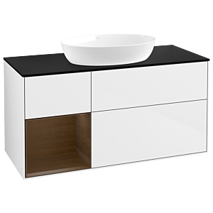 Villeroy and Boch Finion Villeroy and Boch Finion GA62GNGF 120cm, cover plate black matt, Emotion, shelves Walnut Veneer , glossy white lacquer