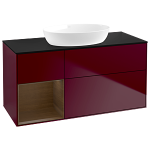 Villeroy et Boch Finion Villeroy et Boch GA62GNHB 120cm, plaque de recouvrement noir mat, Emotion, étagères Walnut Veneer , Peony Matt