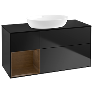 Villeroy et Boch Finion GA62GNPD 120cm, plaque de recouvrement noir mat, Emotion, étagères Walnut Veneer , laqué noir mat