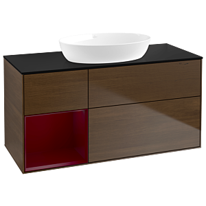 Villeroy et Boch Finion Villeroy et Boch GA62HBGN 120cm, plaque de recouvrement noire mate, Emotion, étagères en laque matte Peony , placage noyer