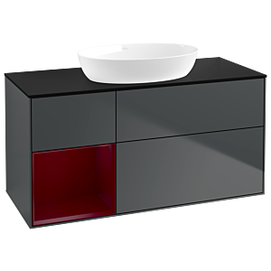 Villeroy et Boch Finion Villeroy et Boch GA62HBHG 120cm, plaque de recouvrement noire mate, Emotion, étagères Peony laqué mat, Midnight Blue Matt Lacquer