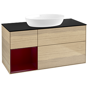 Villeroy und Boch Finion Waschtischunterschrank GA62HBPC 120cm, Abdeckplatte black matt, Emotion, Regale Peony matt lacquer, Oak Veneer