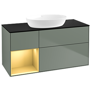 Villeroy und Boch Finion Waschtischunterschrank GA62HFGM 120cm, Abdeckplatte black matt, Emotion, Regale Gold matt lacquer, Olive Matt Lacquer