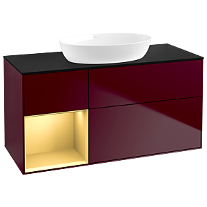 Villeroy et Boch Finion Villeroy et Boch GA62HFHB 120cm, plaque de recouvrement noir mat, Emotion, étagères laqué mat or, Peony Matt