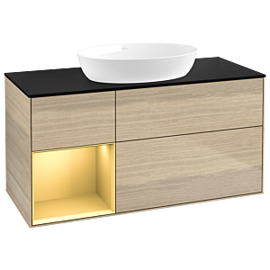 Villeroy et Boch Finion Villeroy et Boch GA62HFPC 120cm, plaque de recouvrement noir mat, Emotion, étagères laqué mat or, Oak Veneer