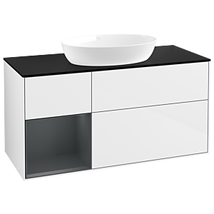 Villeroy und Boch Finion Waschtischunterschrank GA62HGGF 120cm, Abdeckplatte black matt, Emotion, Regale Midnight matt lacquer, Glossy white lacquer