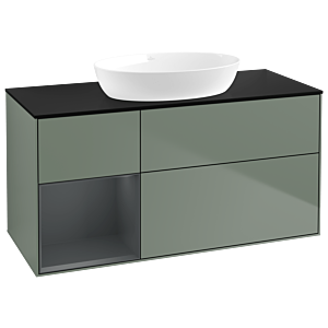 Villeroy und Boch Finion Waschtischunterschrank GA62HGGM 120cm, Abdeckplatte black matt, Emotion, Regale Midnight matt lacquer, Olive Matt Lacquer