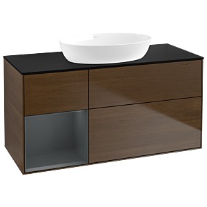 Villeroy und Boch Finion Waschtischunterschrank GA62HGGN 120cm, Abdeckplatte black matt, Emotion, Regale Midnight matt lacquer, Walnut veneer