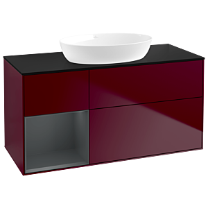 Villeroy et Boch Finion Villeroy et Boch GA62HGHB 120cm, plaque de recouvrement noire mate, Emotion, étagères laqué mat Midnight, Peony Matt