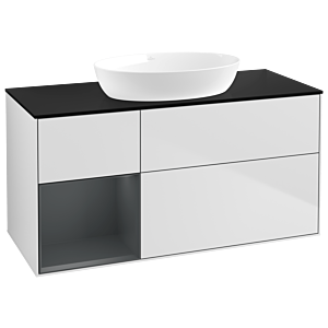 Villeroy und Boch Finion Waschtischunterschrank GA62HGMT 120cm, Abdeckplatte black matt, Emotion, Regale Midnight matt lacquer, White matt lacquer