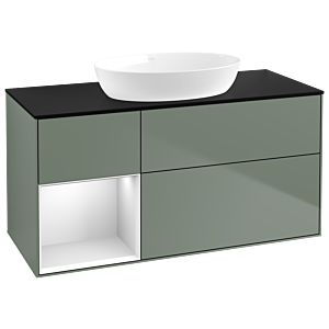 Villeroy und Boch Finion Waschtischunterschrank GA62MTGM 120cm, Abdeckplatte black matt, Emotion, Regale White matt lacquer, Olive Matt Lacquer
