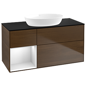 Villeroy and Boch Finion Villeroy and Boch Finion GA62MTGN 120cm, cover plate black matt, Emotion, shelves white matt lacquer, walnut veneer