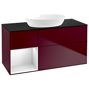 Villeroy und Boch Finion Waschtischunterschrank GA62MTHB 120cm, Abdeckplatte black matt, Emotion, Regale White matt lacquer, Peony Matt