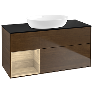 Villeroy und Boch Finion Waschtischunterschrank GA62PCGN 120cm, Abdeckplatte black matt, Emotion, Regale Oak Veneer, Walnut veneer