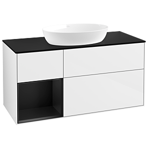 Villeroy und Boch Finion Waschtischunterschrank GA62PDGF 120cm, Abdeckplatte black matt, Emotion, Regale Black matt lacquer, Glossy white lacquer