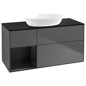Villeroy et Boch Finion Villeroy et Boch GA62PDGK 120cm, plaque de recouvrement noir mat, Emotion, étagères Laque noire mate, anthracite mat
