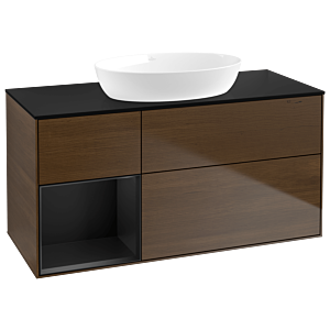 Villeroy und Boch Finion Waschtischunterschrank GA62PDGN 120cm, Abdeckplatte black matt, Emotion, Regale Black matt lacquer, Walnut veneer