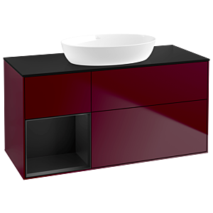 Villeroy et Boch Finion GA62PDHB 120cm, plaque de recouvrement noire mate, Emotion, étagères Peony Matt noir mat, Peony Matt