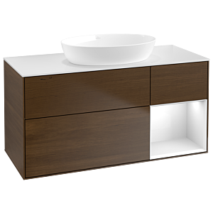 Villeroy and Boch Finion Villeroy and Boch Finion GA71GFGN 120cm, cover plate white matt, Emotion, shelves Glossy white lacquer, walnut veneer