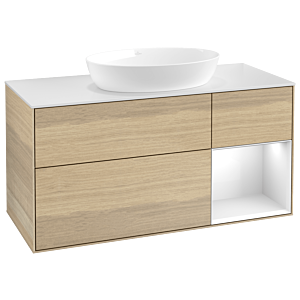 Villeroy and Boch Finion Villeroy and Boch Finion GA71GFPC 120cm, cover plate white matt, Emotion, shelves Glossy white lacquer, Oak Veneer
