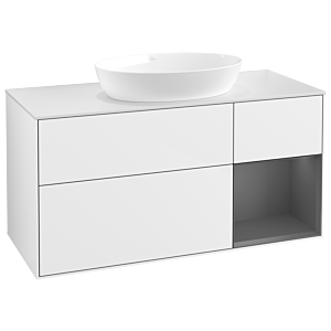 Villeroy und Boch Finion Waschtischunterschrank GA71GKGF 120cm, Abdeckplatte white matt, Emotion, Regale Anthracite matt lacquer, Glossy white lacquer