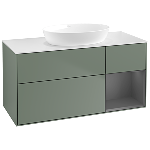 Villeroy und Boch Finion Waschtischunterschrank GA71GKGM 120cm, Abdeckplatte white matt, Emotion, Regale Anthracite matt lacquer, Olive Matt Lacquer