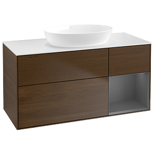 Villeroy und Boch Finion Waschtischunterschrank GA71GKGN 120cm, Abdeckplatte white matt, Emotion, Regale Anthracite matt lacquer, Walnut veneer