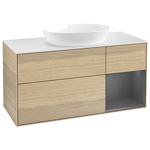 Villeroy und Boch Finion Waschtischunterschrank GA71GKPC 120cm, Abdeckplatte white matt, Emotion, Regale Anthracite matt lacquer, Oak Veneer