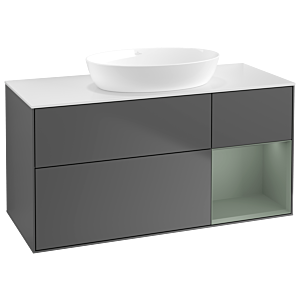 Villeroy und Boch Finion Waschtischunterschrank GA71GMGK 120cm, Abdeckplatte white matt, Emotion, Regale Olive matt lacquer, Anthracite matt