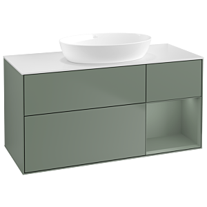 Villeroy und Boch Finion Waschtischunterschrank GA71GMGM 120cm, Abdeckplatte white matt, Emotion, Regale Olive matt lacquer, Olive Matt Lacquer
