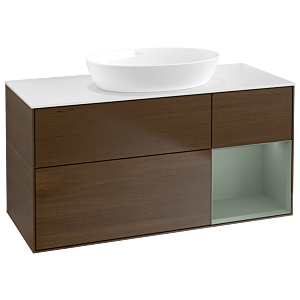Villeroy und Boch Finion Waschtischunterschrank GA71GMGN 120cm, Abdeckplatte white matt, Emotion, Regale Olive matt lacquer, Walnut veneer