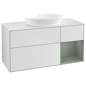 Villeroy und Boch Finion Waschtischunterschrank GA71GMMT 120cm, Abdeckplatte white matt, Emotion, Regale Olive matt lacquer, White matt lacquer