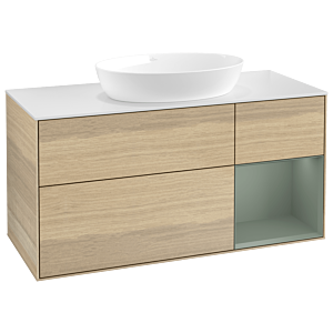 Villeroy und Boch Finion Waschtischunterschrank GA71GMPC 120cm, Abdeckplatte white matt, Emotion, Regale Olive matt lacquer, Oak Veneer